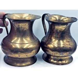 Lot of 2 Vintage Decorative Small Brass Pitchers Made In India 4" N 4 1/4" Tall